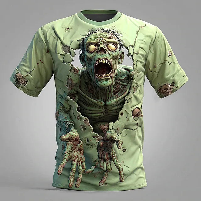 Men's Halloween Optical Illusion Zombies 3d Exaggerated Design Short Sleeve T-shirt