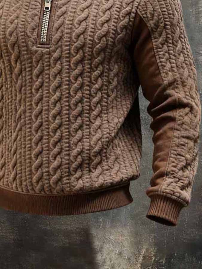 Men's Retro Suede-Panel Half-Zip Sweatshirt