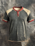 Men's Retro Colorblock Henley Collar Short Sleeve T-Shirt