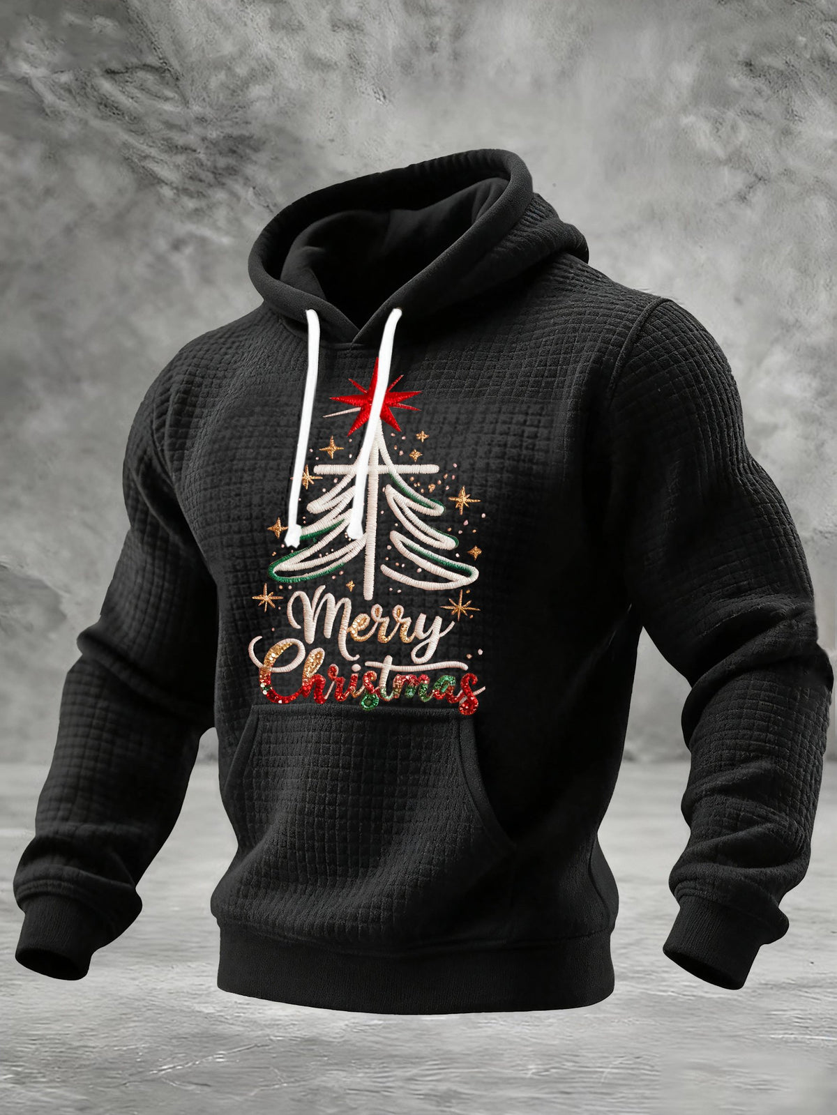 Men's Retro Merry Christmas Cross Christmas Print Hoodie