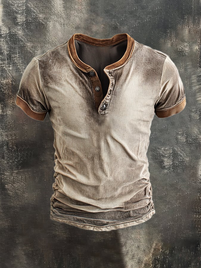 Men's vintage colorblock cotton casual short sleeve T-shirt