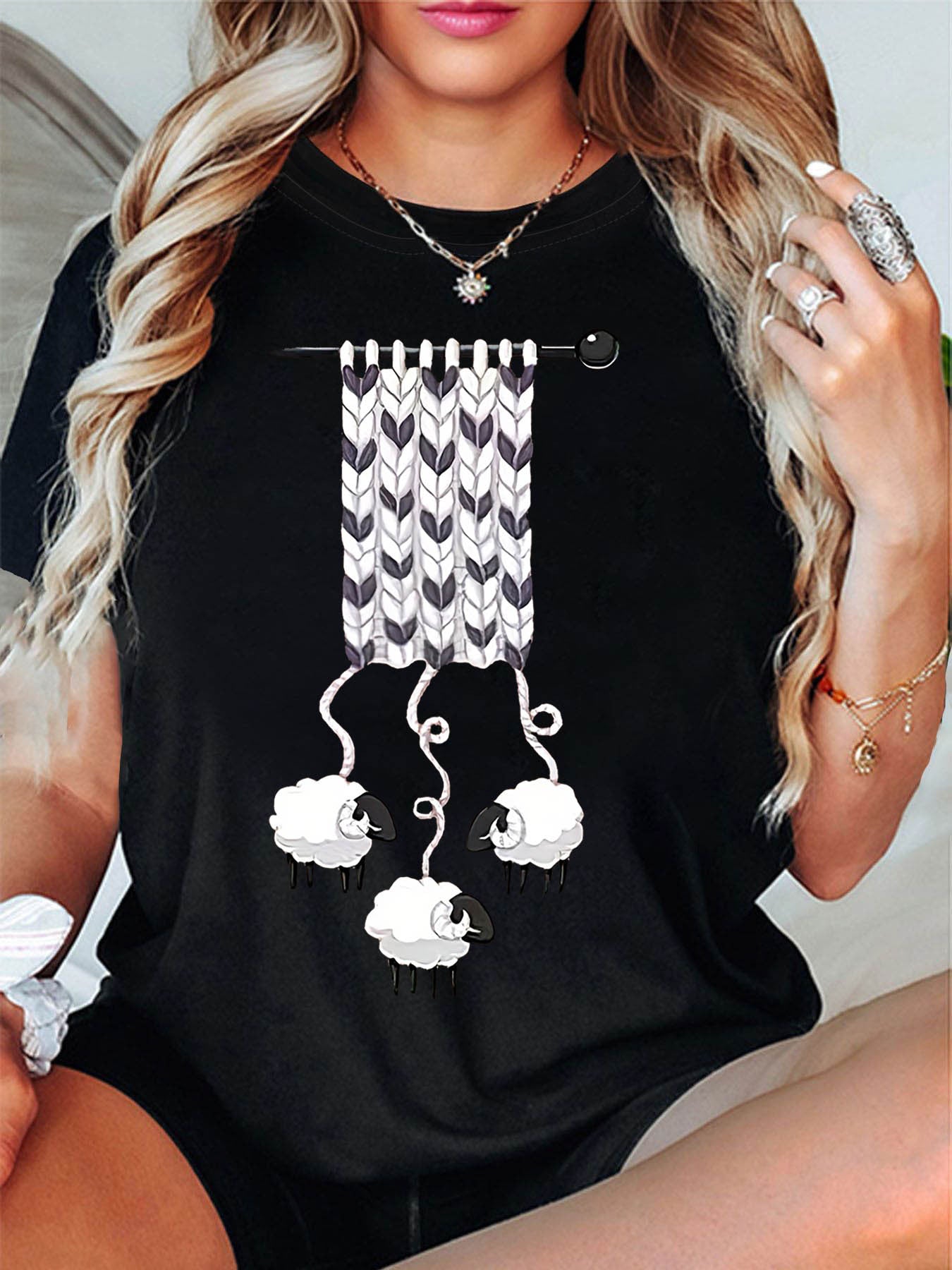 Knitting Sheep Graphic T-Shirt