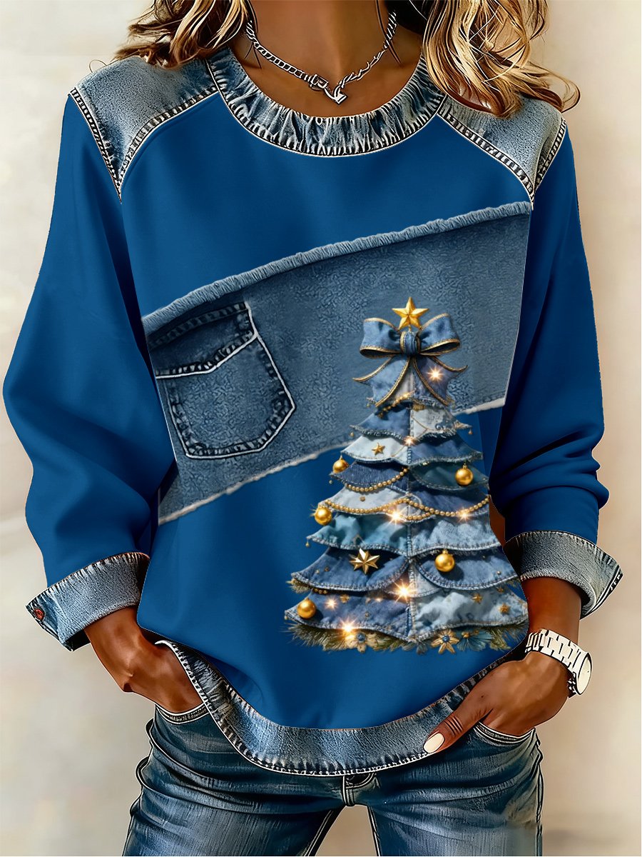 Women's Casual Retro Christmas Tree Sweatshirt