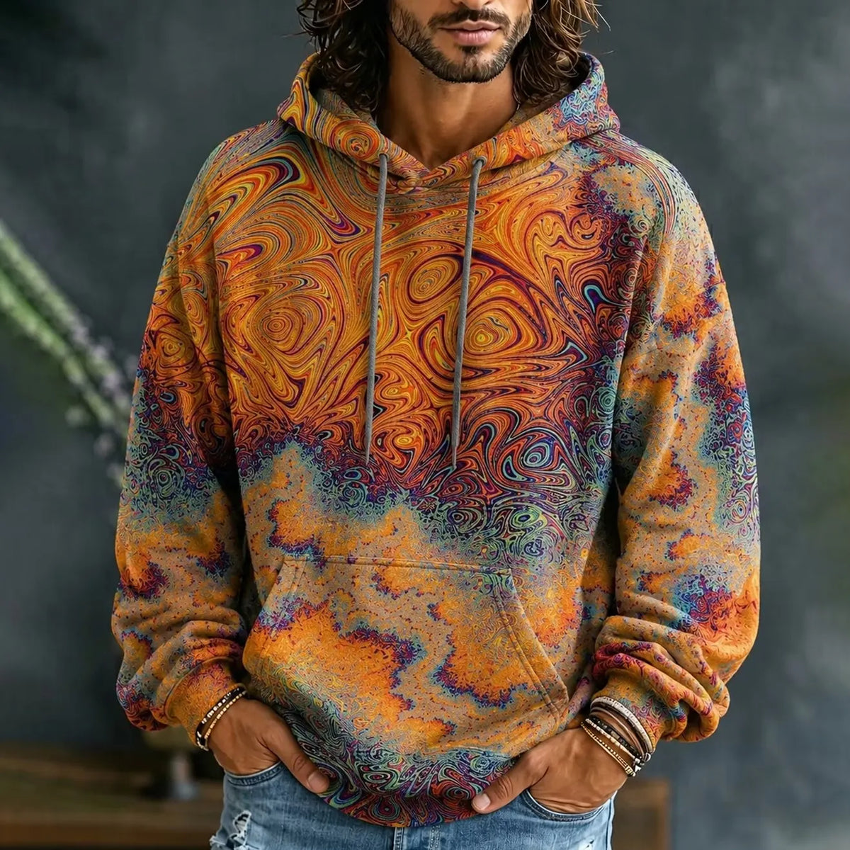 Men's Colorful Swirl Psychedelic Tie Dye Print Hoodies