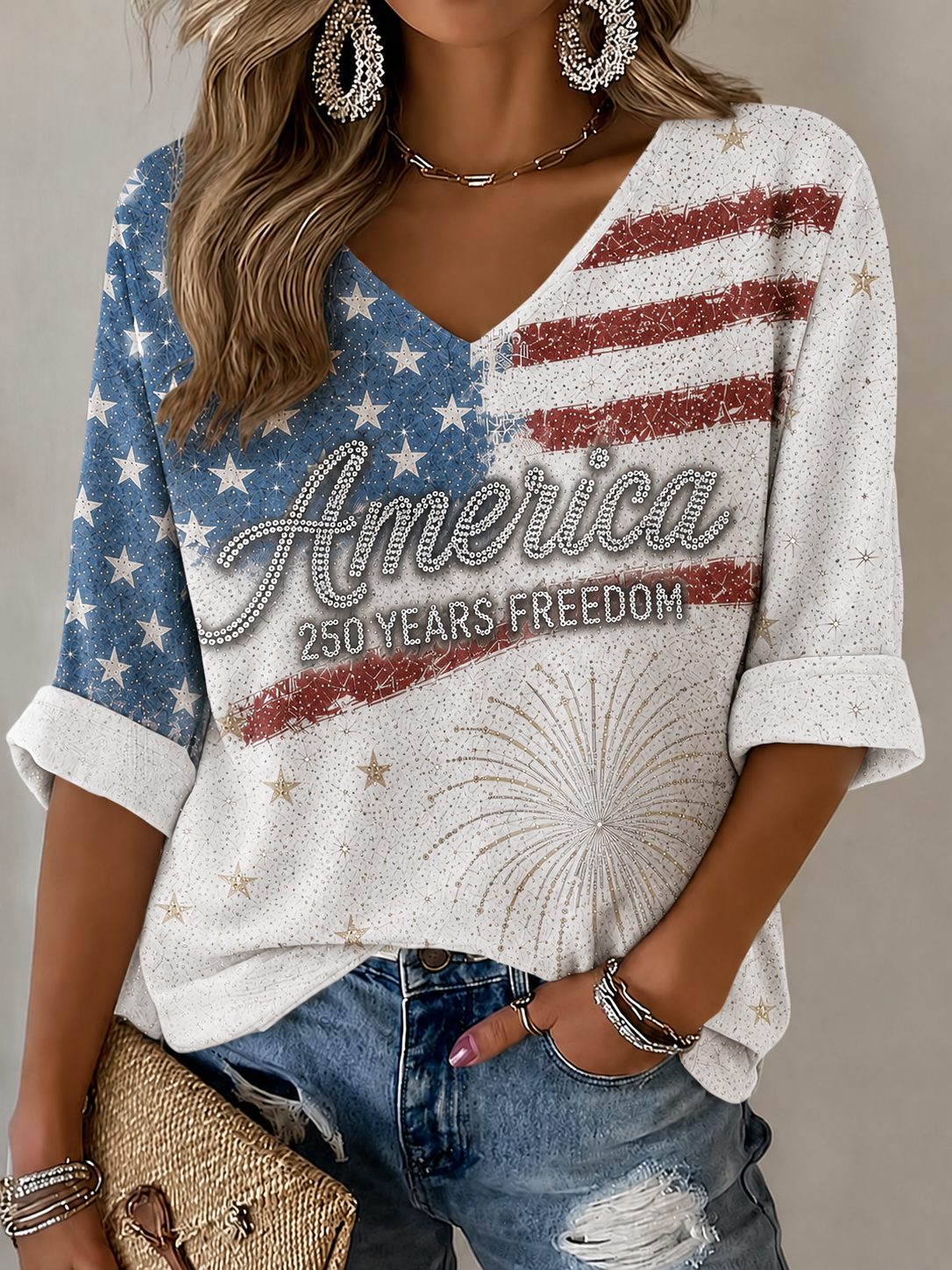 Women'S American Flag Faith Printed Casual T-Shirt