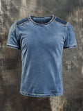 Men's retro-style round-neck short-sleeved T-shirt in washed cotton with contrasting color
