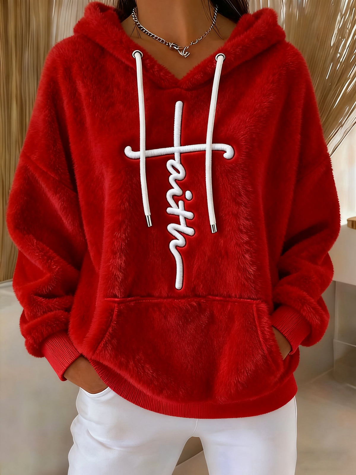 Women's Christmas Faith Plush Hooded Sweatshirt