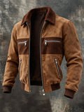 Men's Retro Faux Suede Panel Zip-Up Jacket