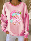 Women's Casual Pink Santa Claus Sweatshirt