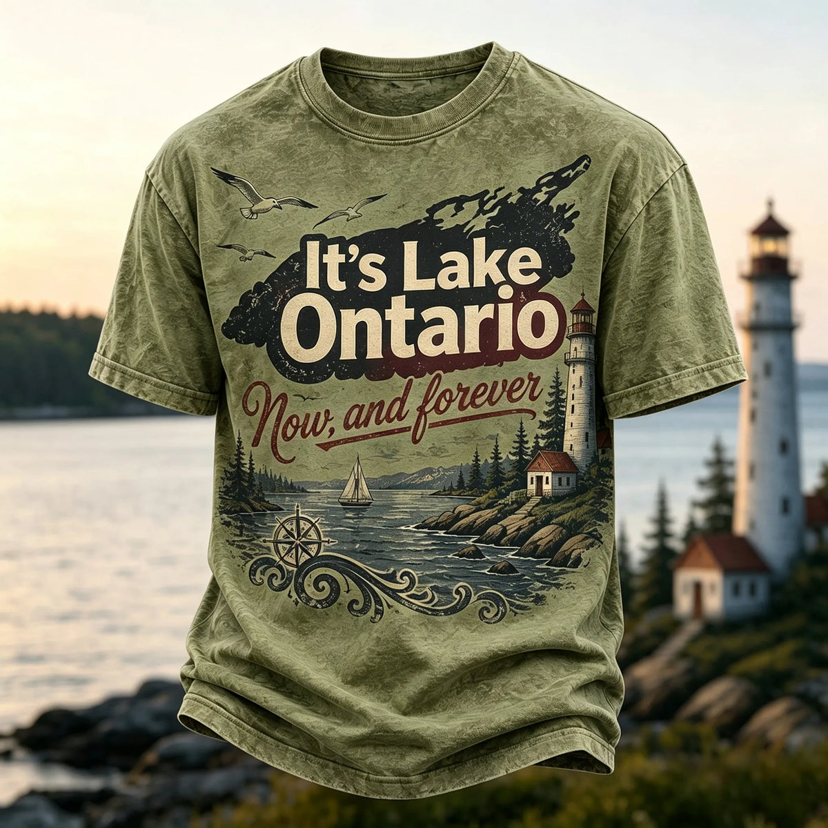 Men's Retro Lake Ontario Print T-shirt