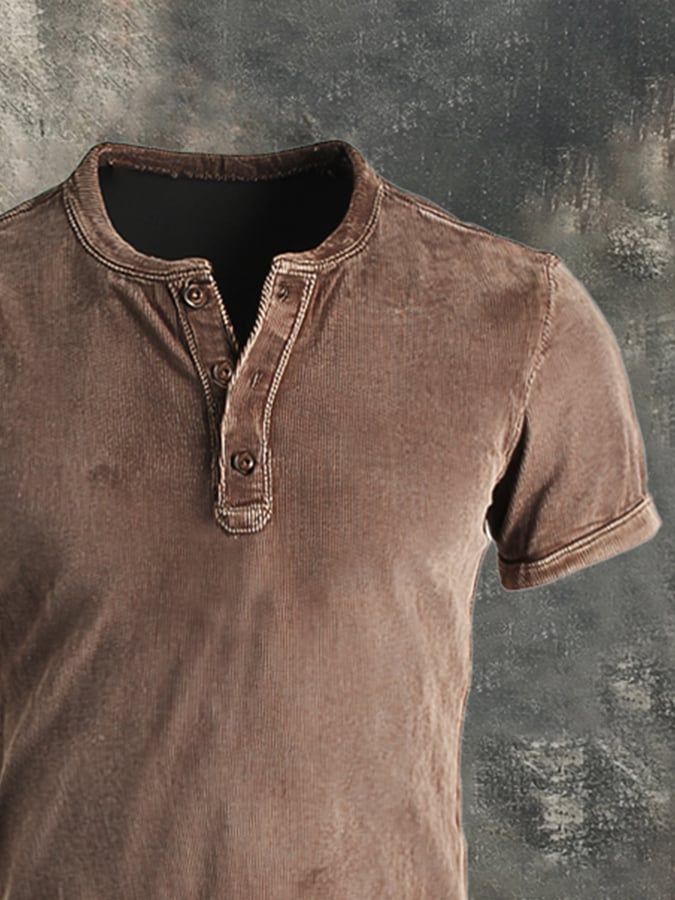 Men's Vintage Style Cotton Casual Henley Short Sleeve T-Shirt