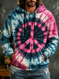 Men's Hippie Tie‐Dye Radial Burst Bold Peace Symbol Print Hoodies