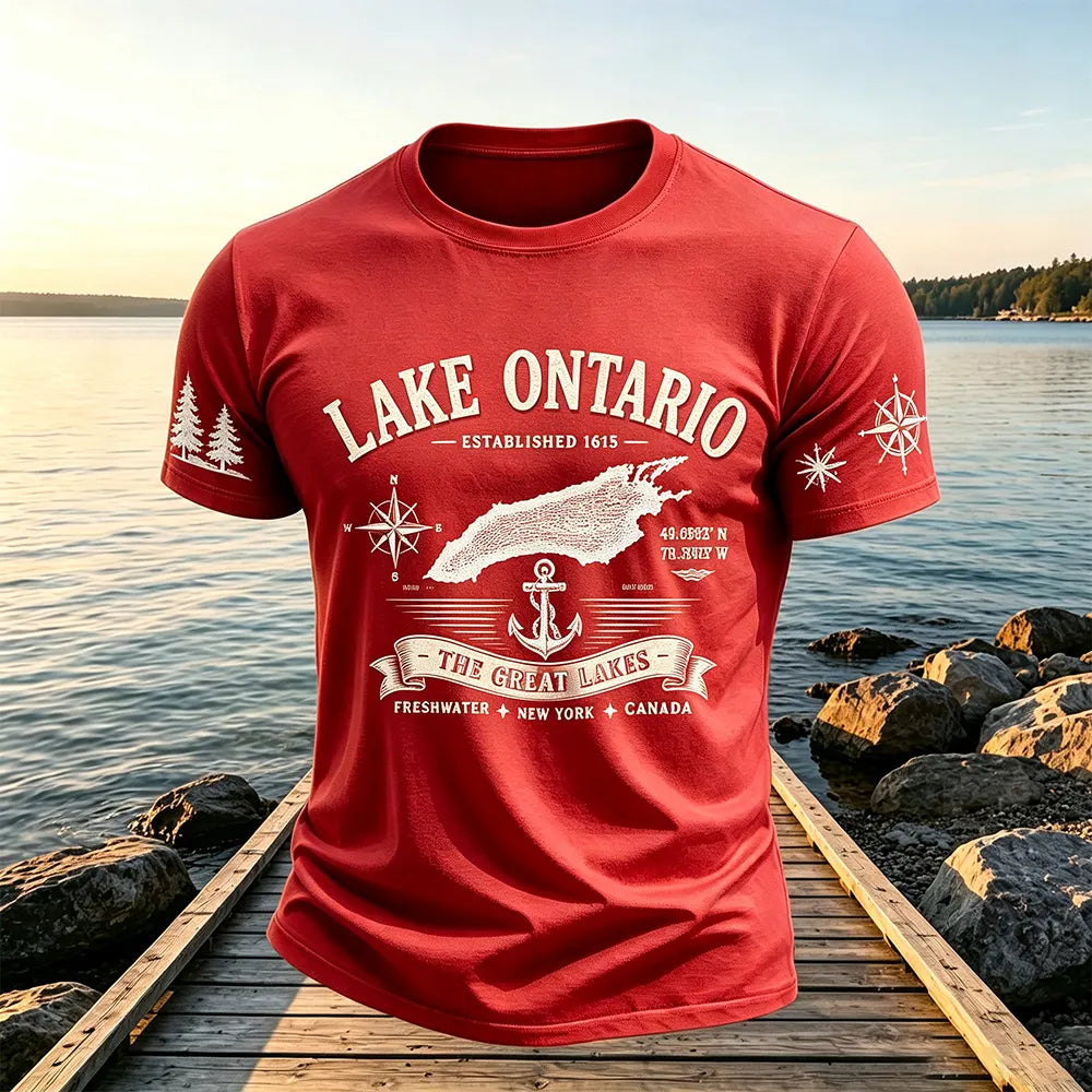 Men's Vintage Canada Lake Ontario Art Print Crewneck T-shirt