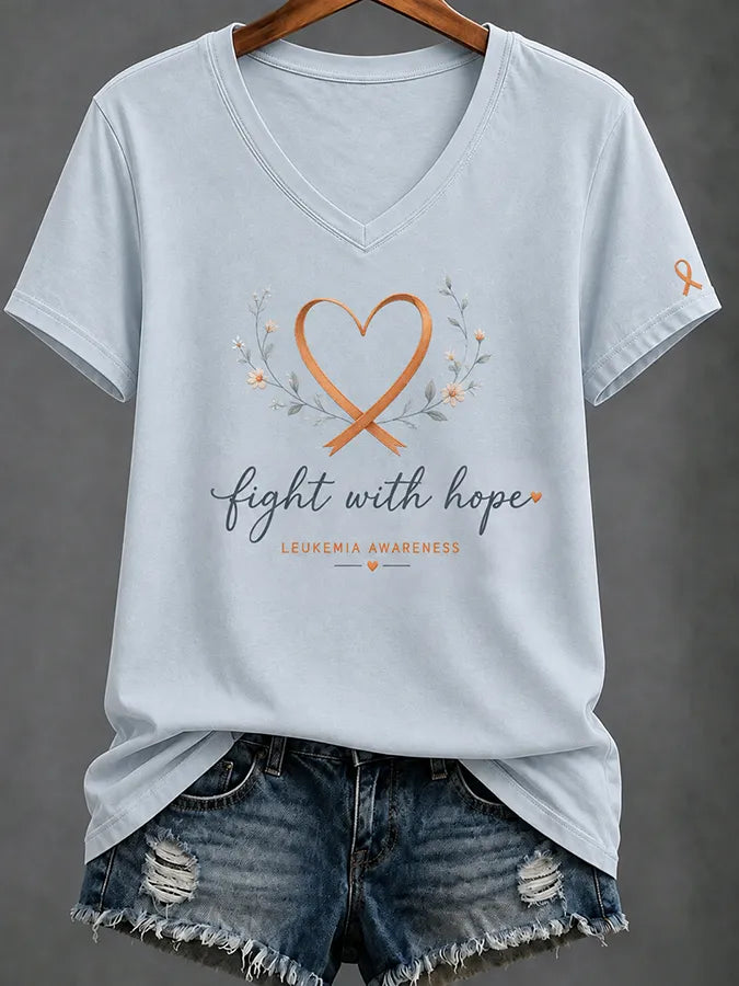 Women'S Casual Leukemia Awareness Print Short-Sleeve T-Shirt