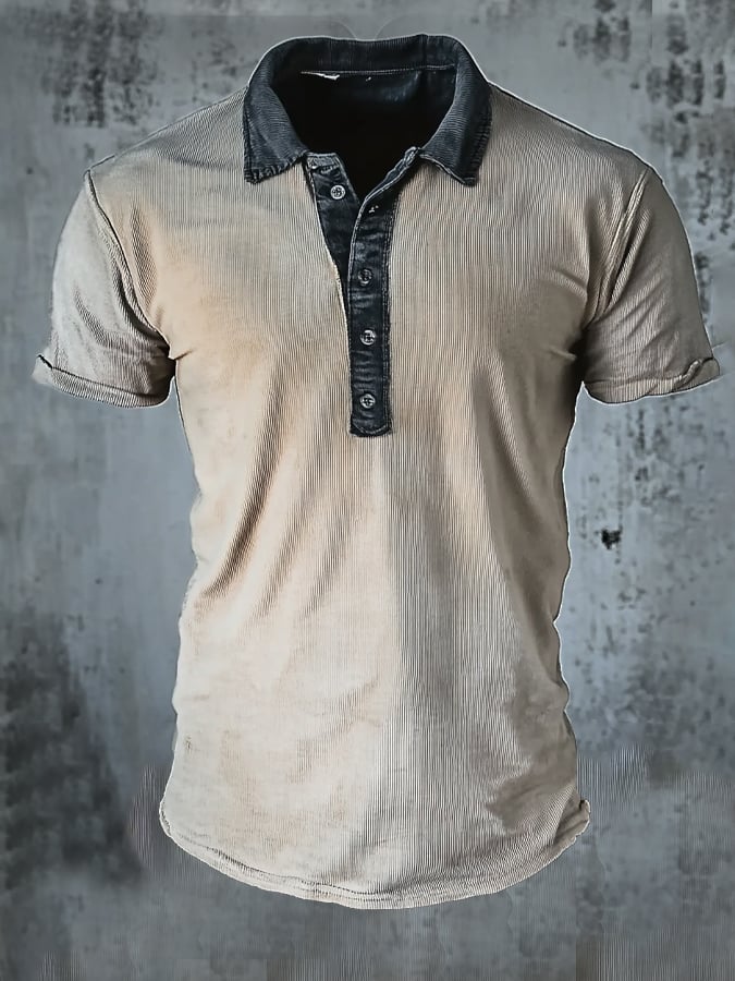 Men's casual solid color short sleeve waffle polo shirt