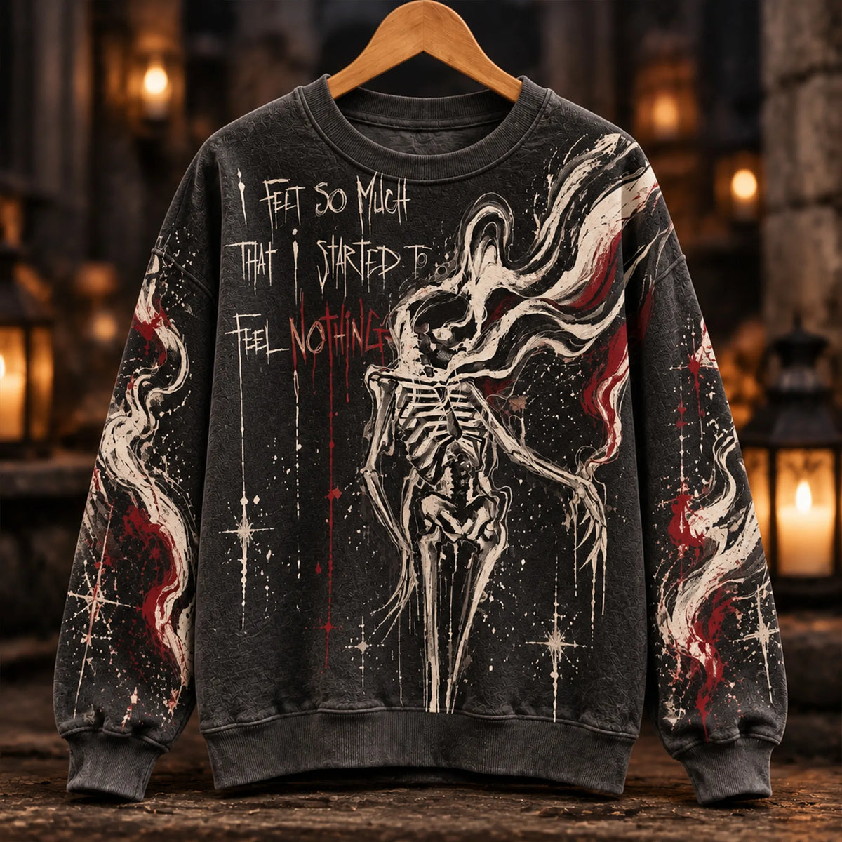 Women's Unisex Vintage Distressed Gothic Skeleton Dark Art Graphic Crewneck Sweatshirt