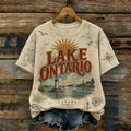 Retro Lake Ontario Canadian Lighthouse Sailboat Pattern T-shirt