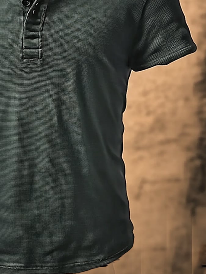 Men's Henry vintage waffle-knit short-sleeved T-shirt