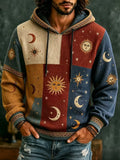 Men's Colorblock Celestial Sun and Moon Motif Print Hoodie