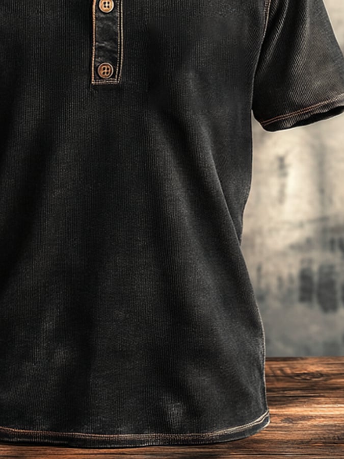 Men's casual waffle henley t-shirt, short sleeve