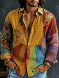 Men's Rainbow Patchwork Peace Symbol Print Long Sleeve Shirt
