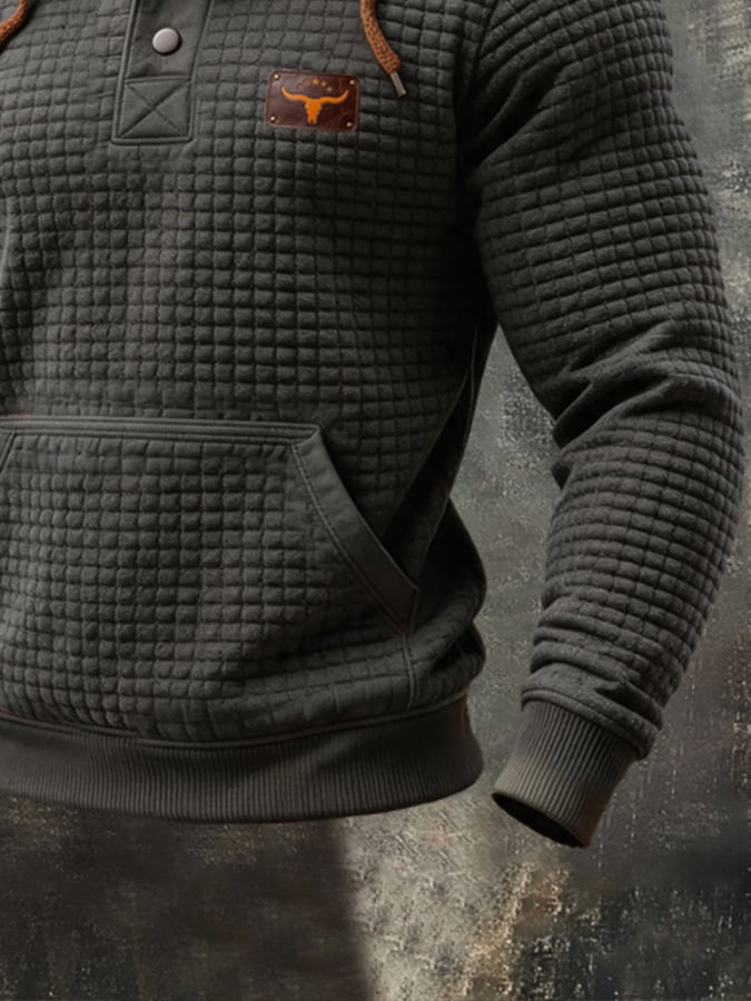 Men's Vintage Waffle-Knit Quarter-Zip Hoodie