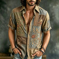Men's Twisted Vine Blossom Cluster Sparrow Print Short Sleeve Buttons Shirt