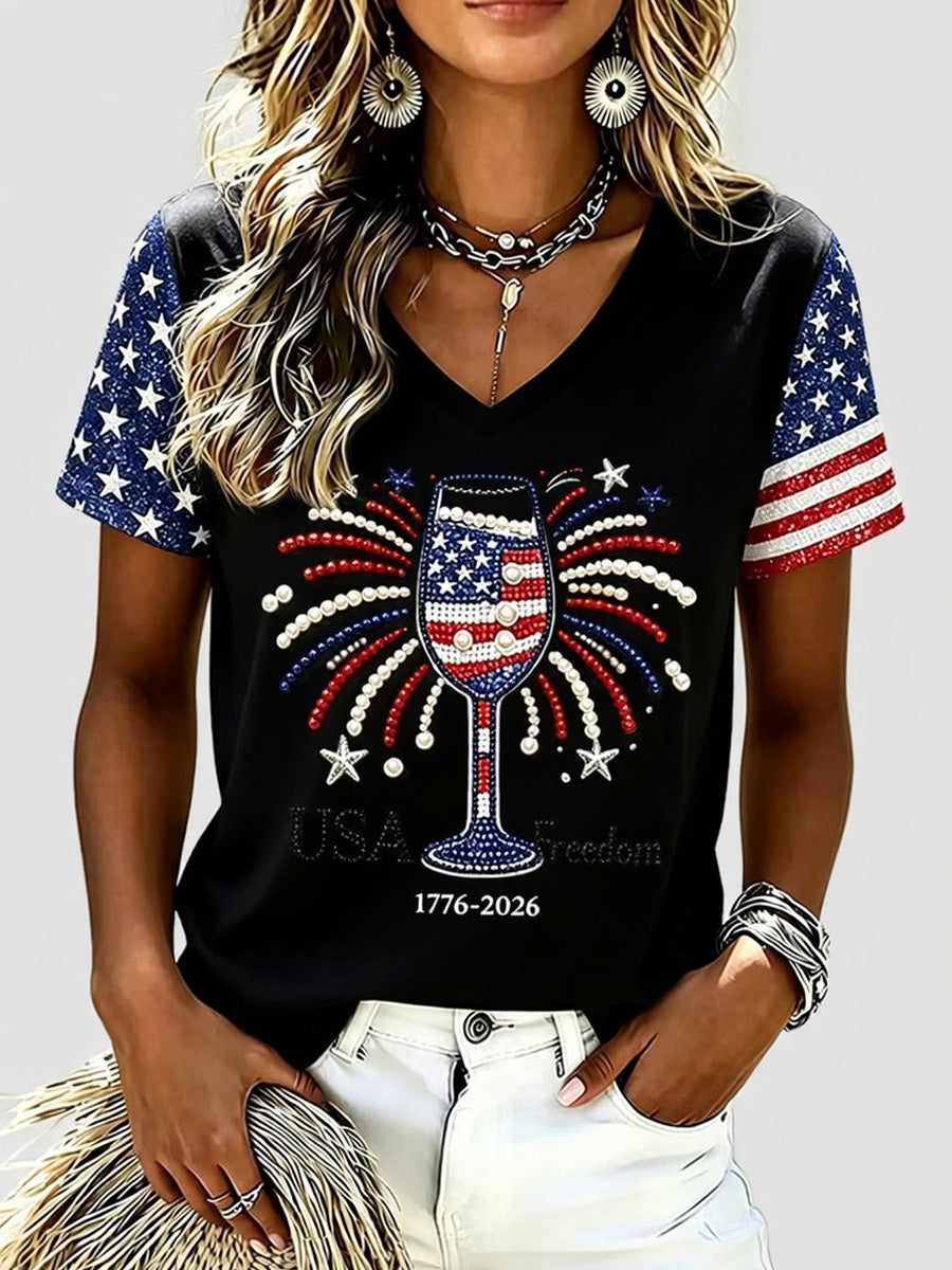 Women's Independence Day Casual Printed Short-Sleeve T-shirt