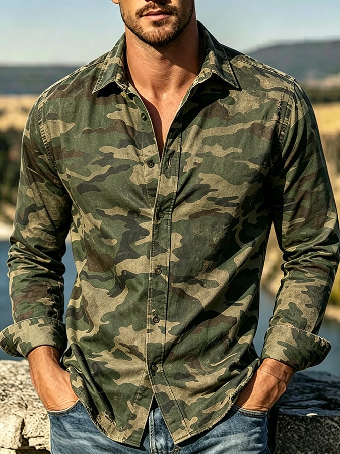 Men'S Western-Style Printed Long-Sleeve Shirt