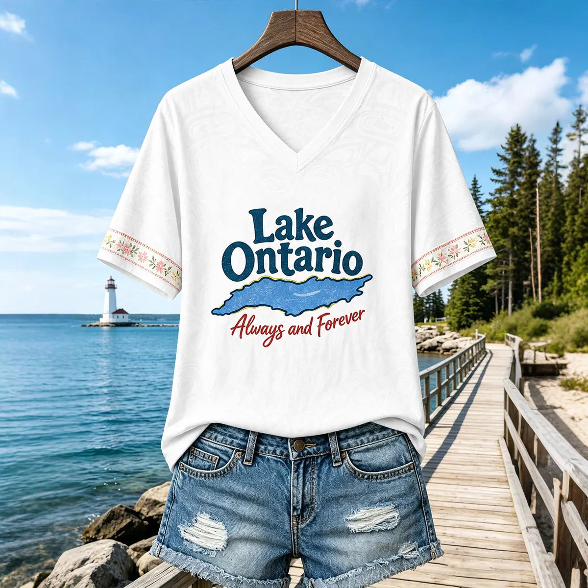 Women's Lake Ontario Casual Art Printed T-shirt