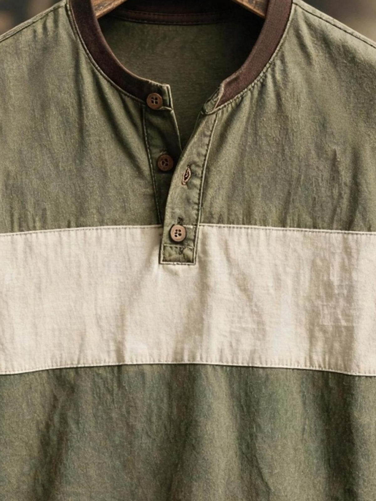 Men's Retro Color-Block Short-Sleeve Henley T-Shirt