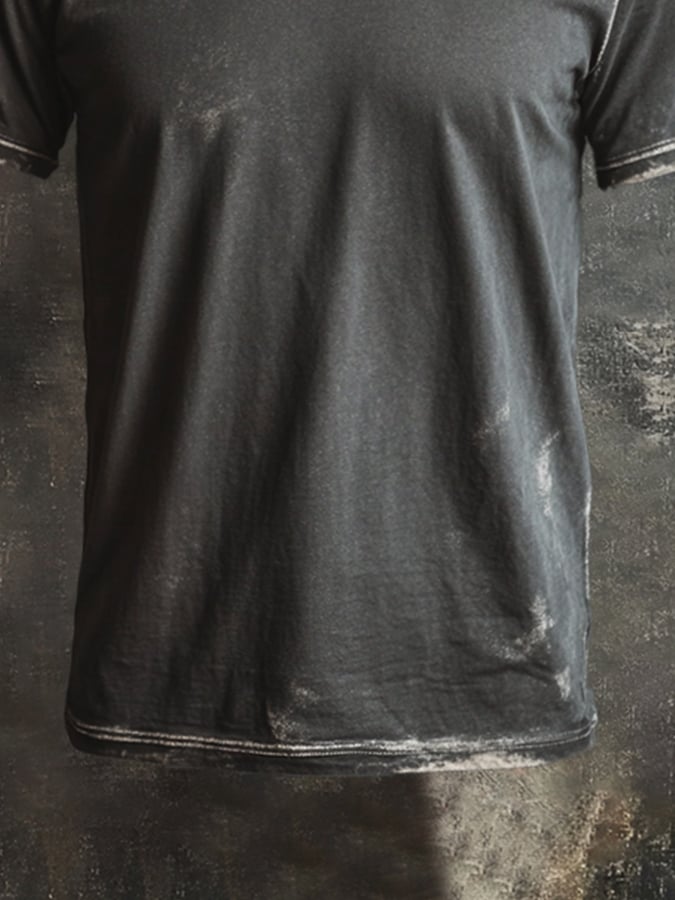 Men's retro washed casual round neck short sleeve t-shirt