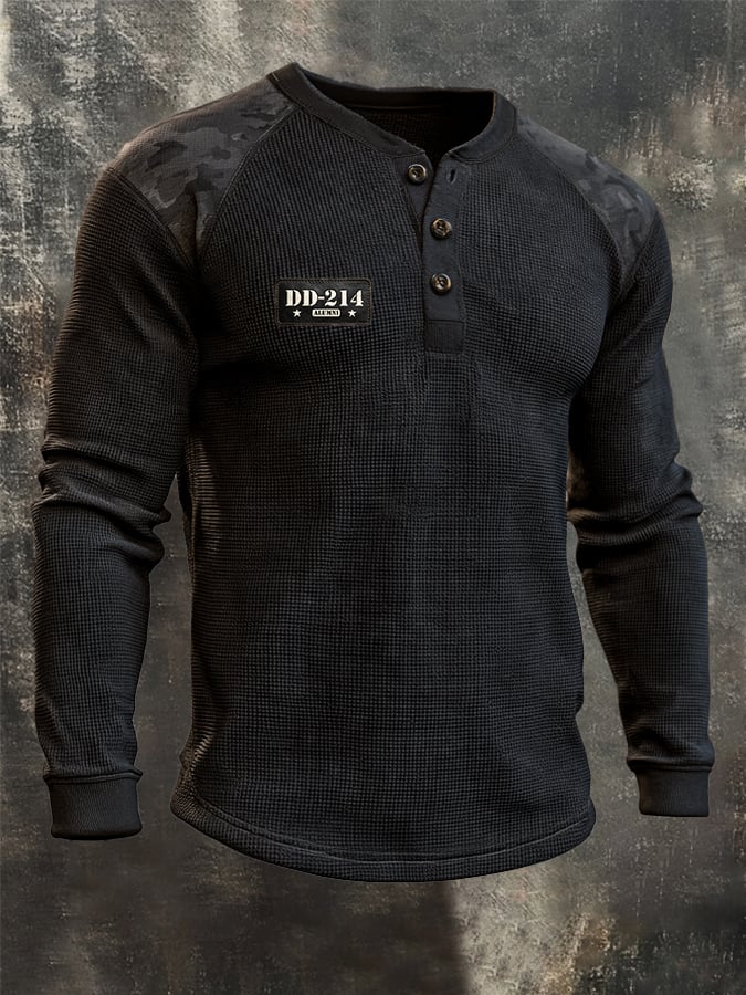 Men's Vintage Camo DD-214 Long-Sleeve Henley T-Shirt