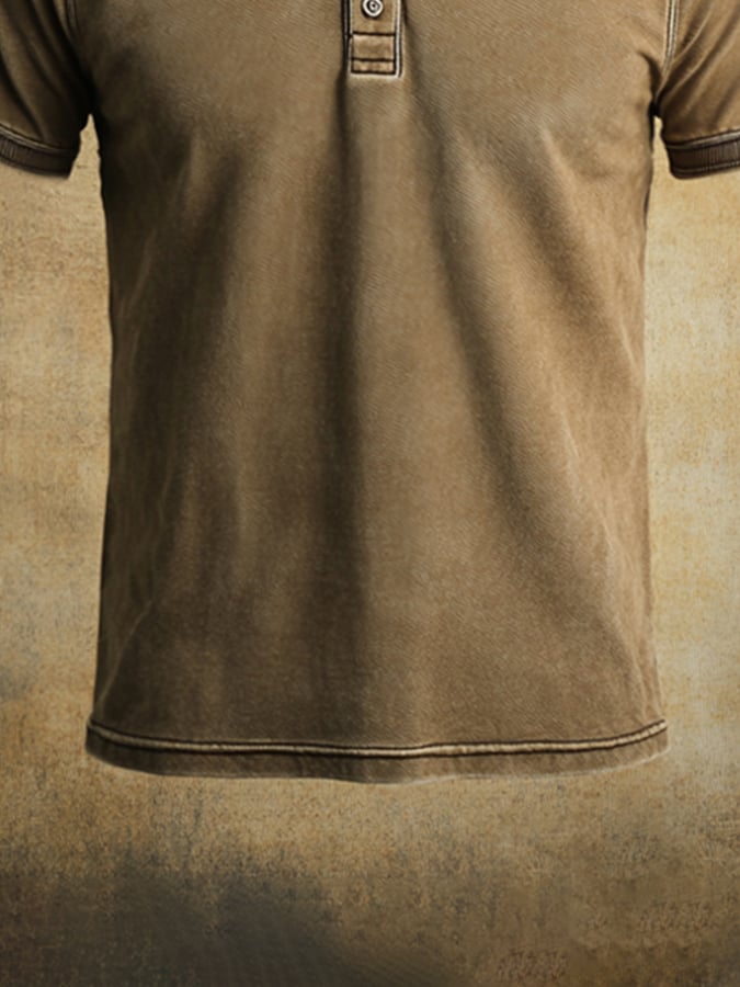 Men'S Retro Distressed Casual Short-Sleeved Polo Shirt