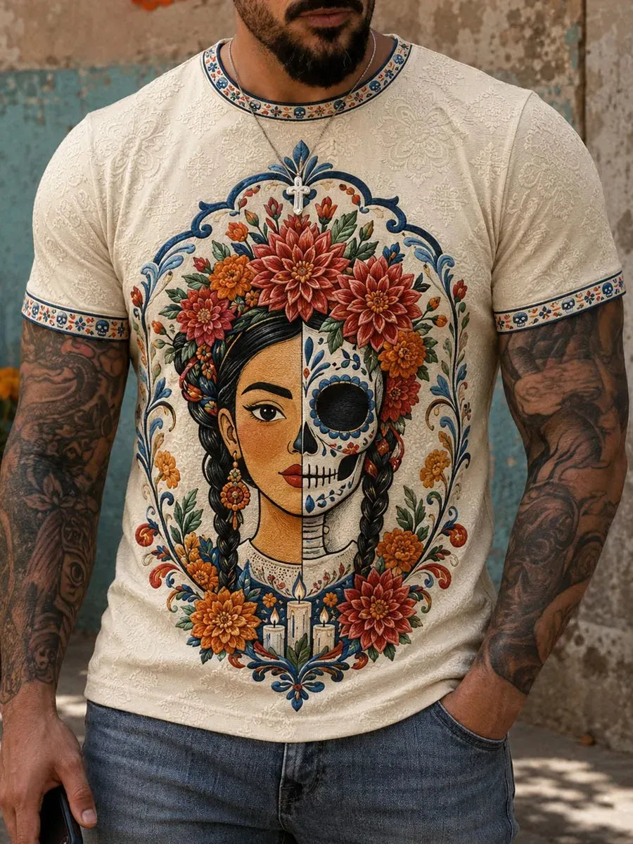 Men's Day Of The Dead Print Crew Neck T-Shirt