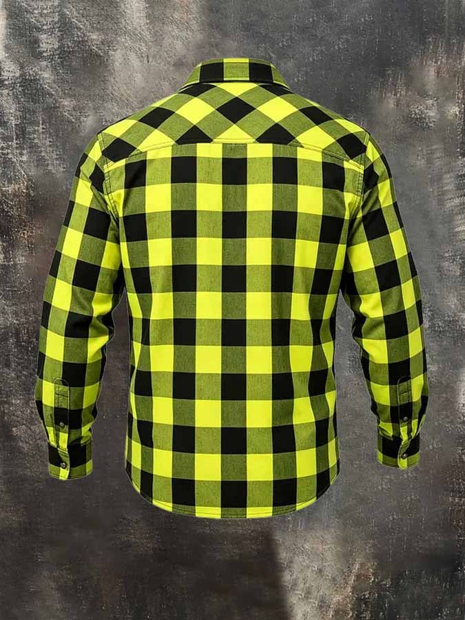 Men's Retro Color-Block Plaid Long-Sleeve Shirt