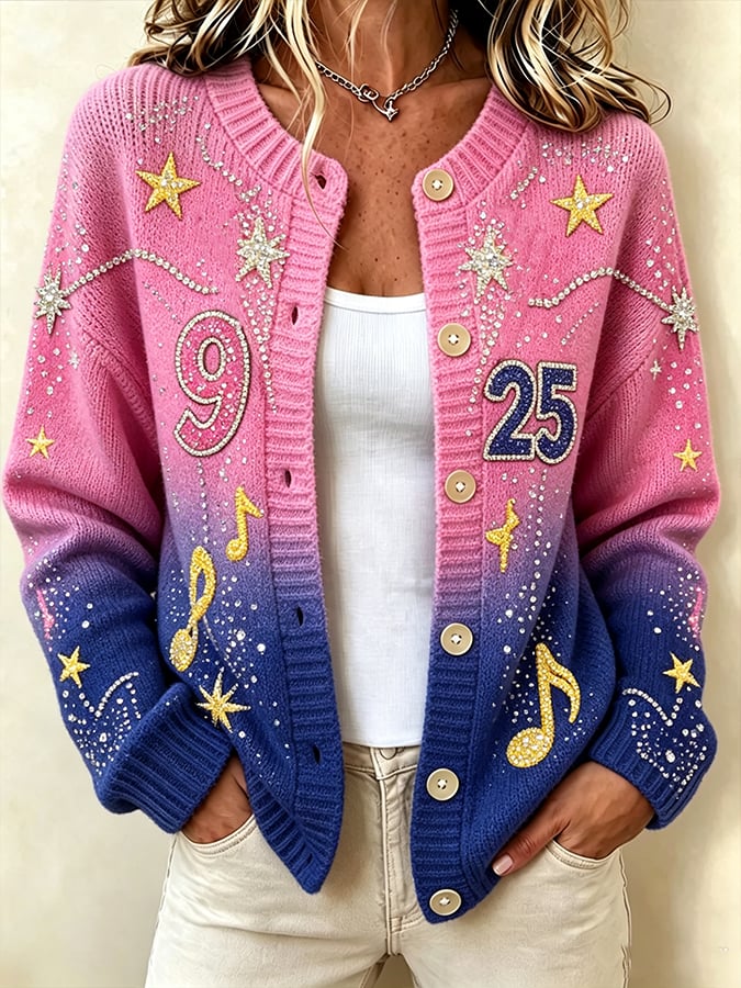 Women's Casual Printed Knit Cardigan