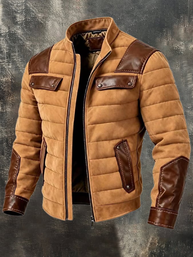 Men's Vintage-Style Quilted Padded Outdoor Jacket