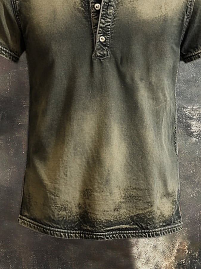 Classic casual retro style Henley T-shirt for men