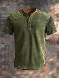 Men's retro colorblock slim fit short sleeve Henley T-shirt