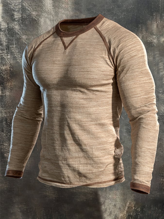 Men's Retro Comfortable Color-Block Crew Neck T-Shirt