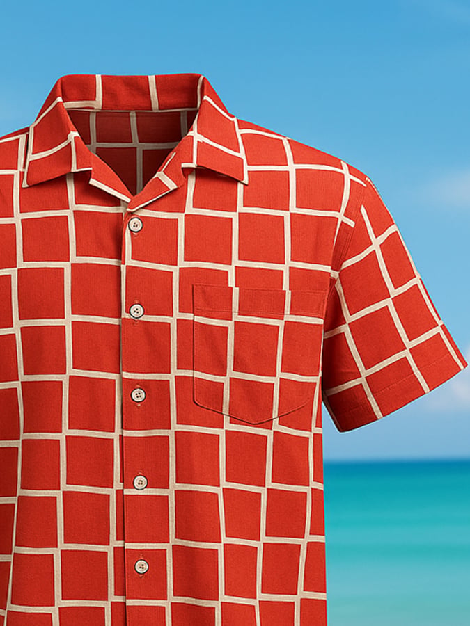 Men's Fashion Plaid Casual Holiday Short Sleeve Shirt Tops