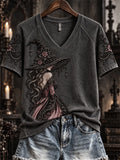 Women's Halloween Gothic Pink Witch Lace Art Print short-sleeved T-shirt