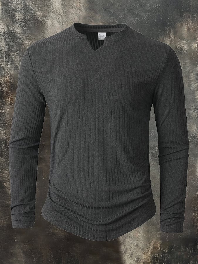 Men's Retro Ribbed-Knit Stretch V-Neck T-Shirt