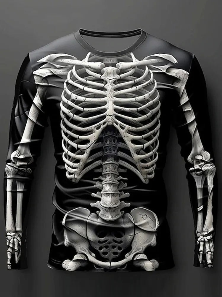 Halloween Men's Skull Graphic Skeleton 3d Print Long Sleeve T-shirt