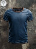 Men's retro washed contrast color casual round neck short sleeve t-shirt