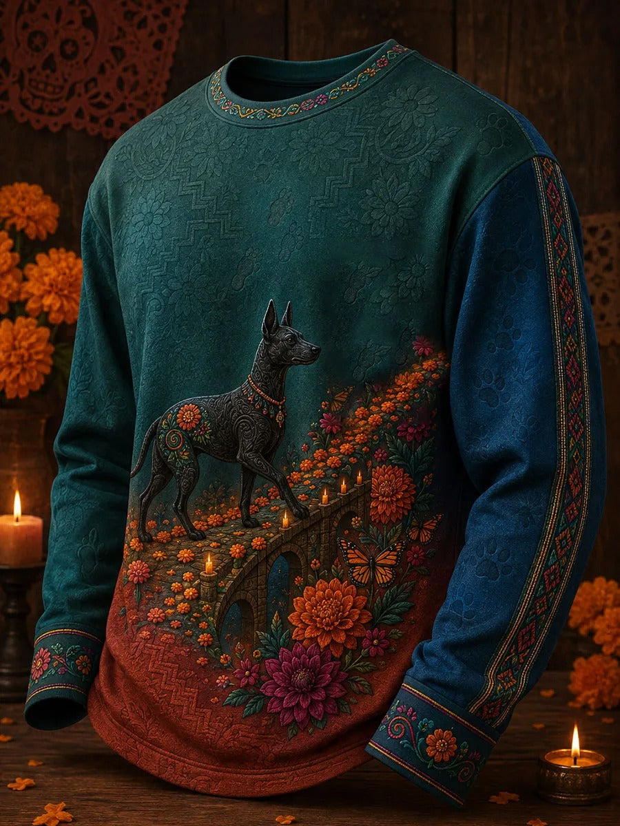Men's Day Of The Dead Print Crew Neck Sweatshirt