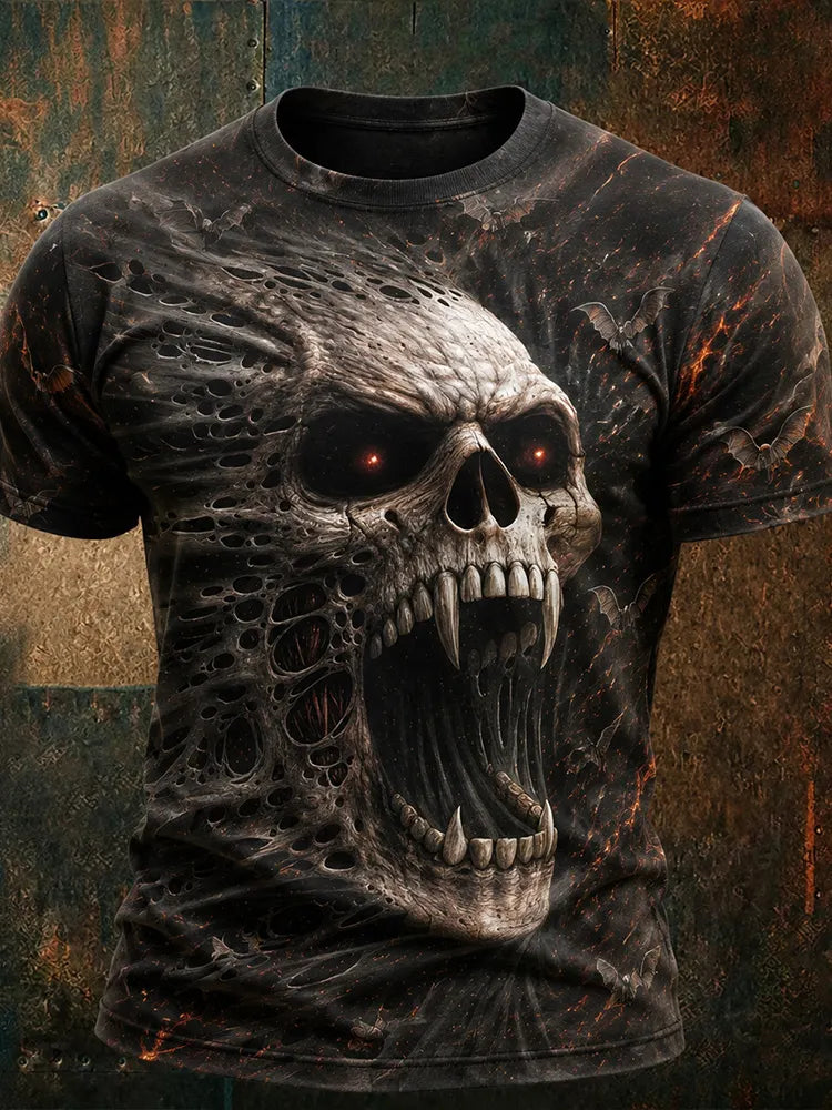 Men's Halloween Dark Skull 3d Art Print Crew Neck T-shirt