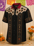 Men's Day Of The Dead Print Short Sleeve Buttons Shirt