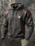 Men'S Retro Color-Block Hoodie With Leather Paneling